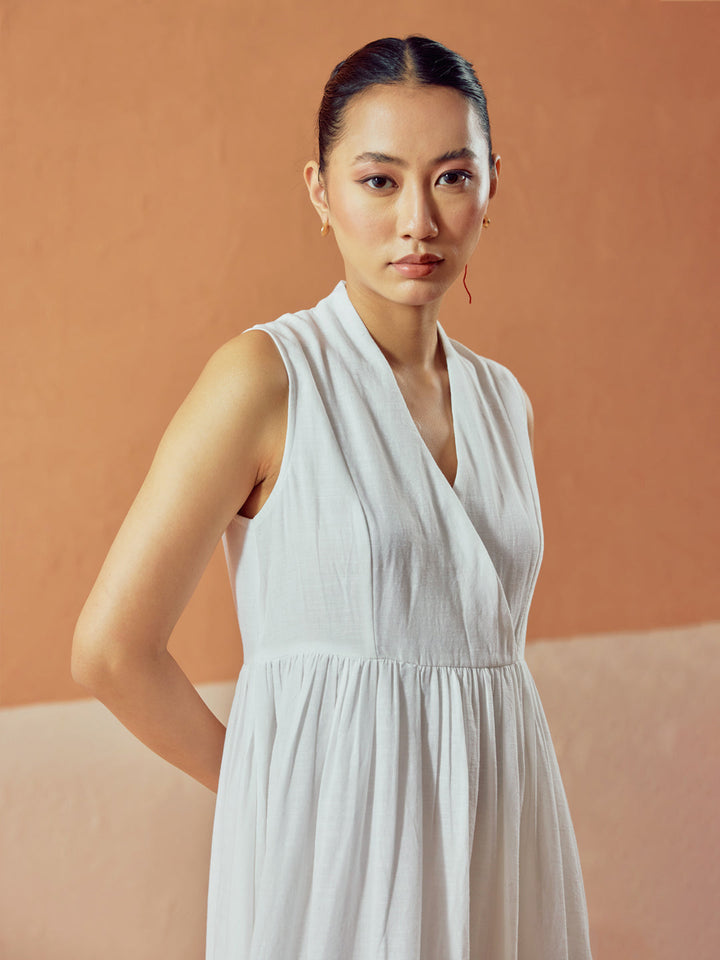 White Solid Linen Maxi Dress