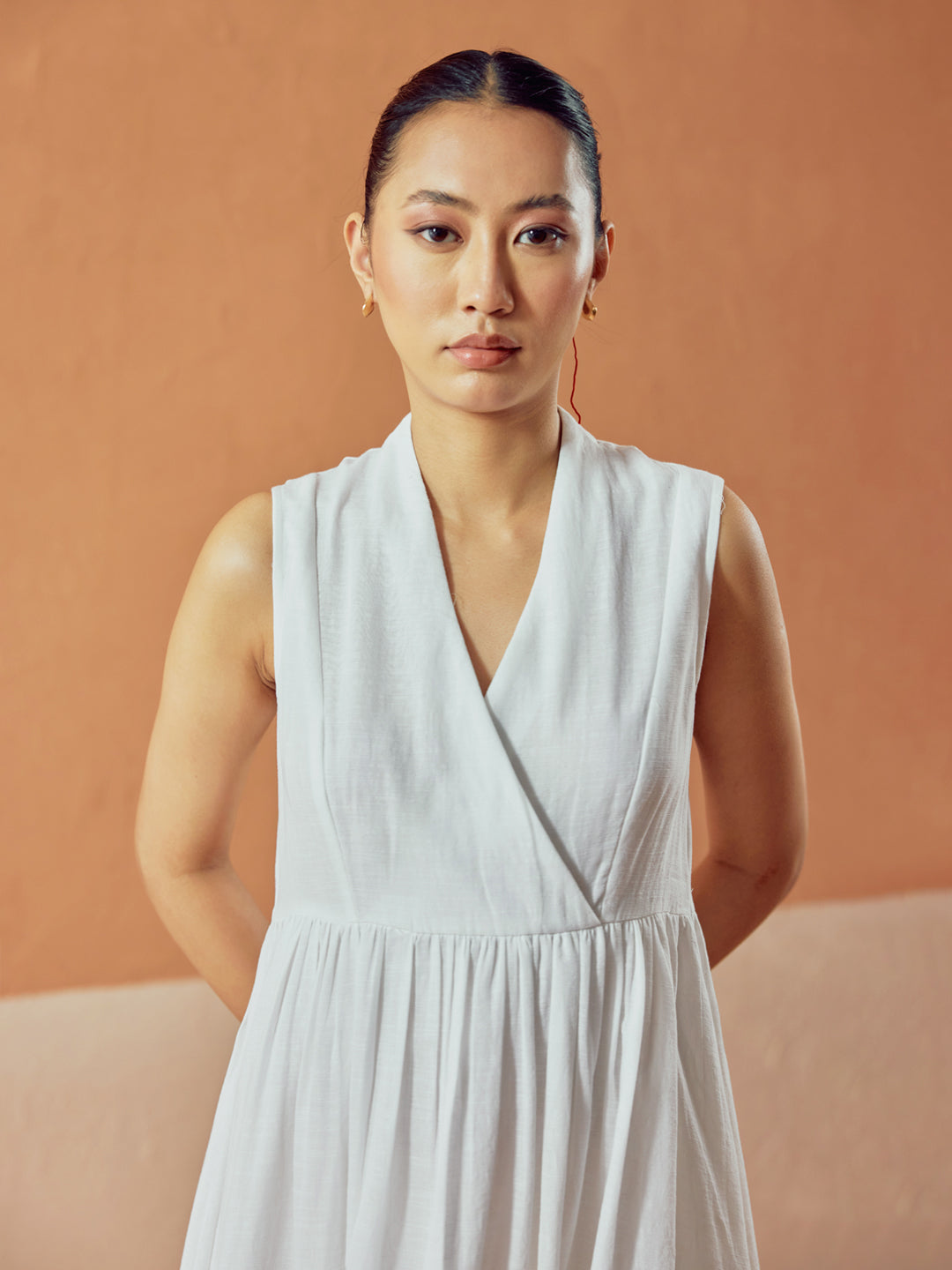 White Solid Linen Maxi Dress