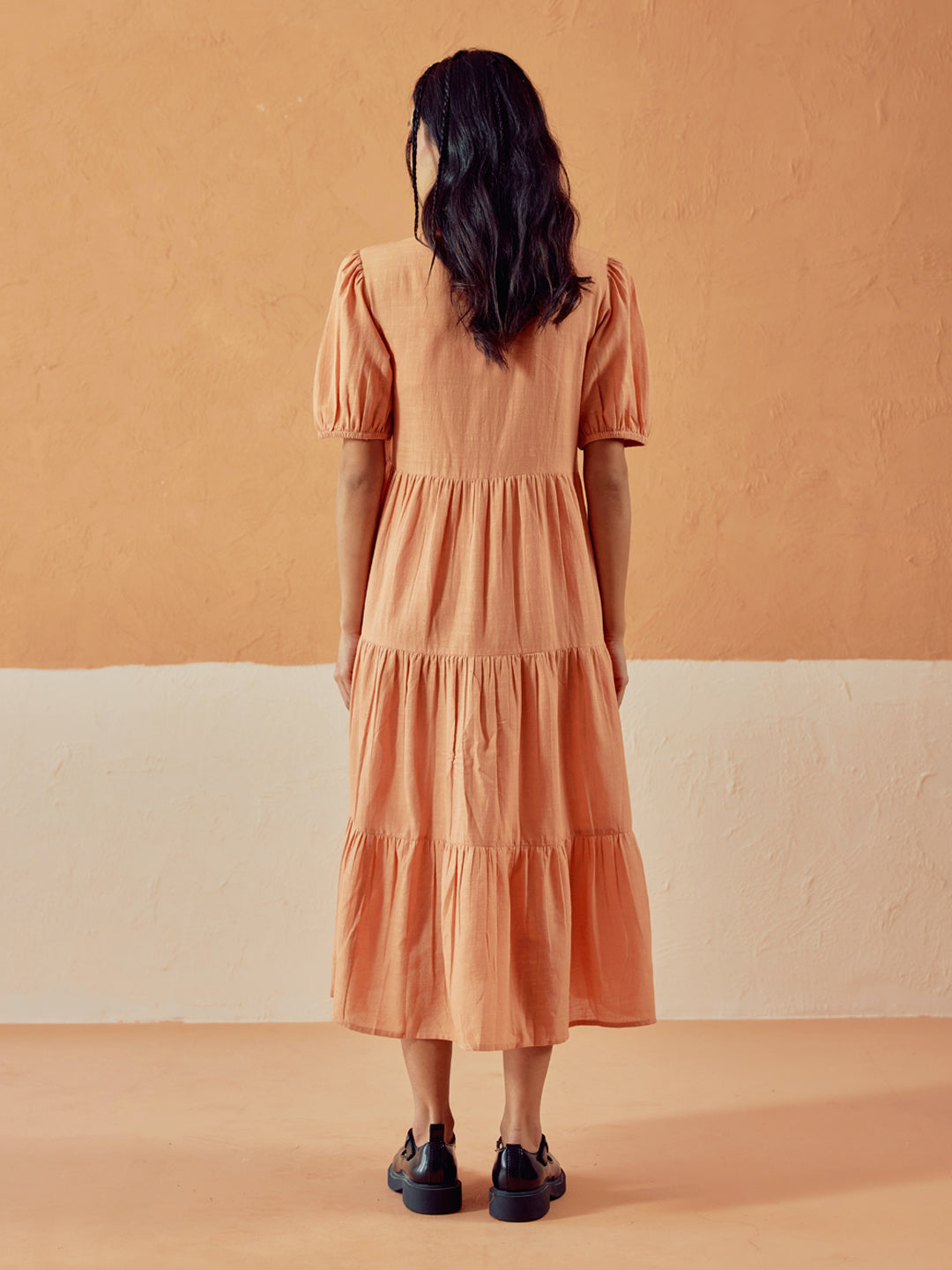 Orange Solid Linen Maxi Dress