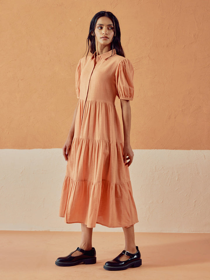 Orange Solid Linen Maxi Dress