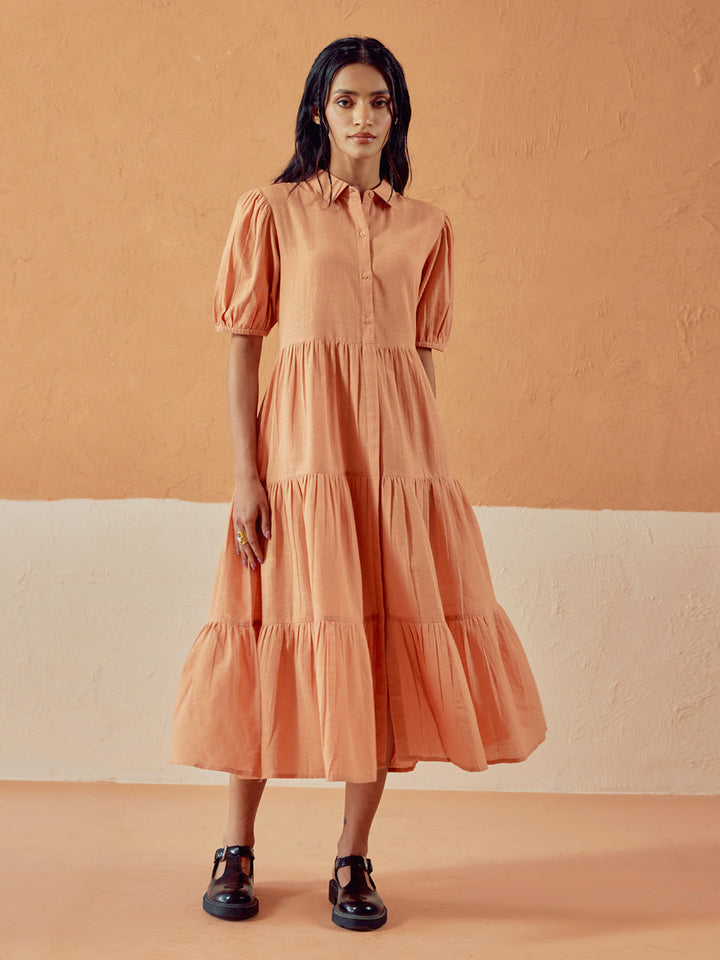 Orange Solid Linen Maxi Dress