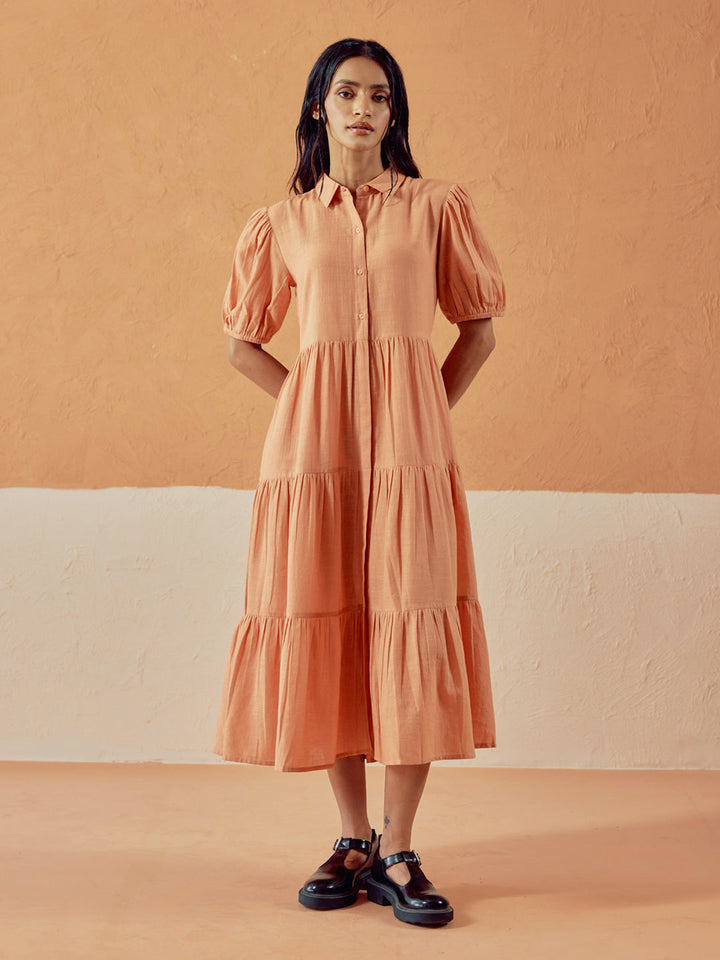 Orange Solid Linen Maxi Dress