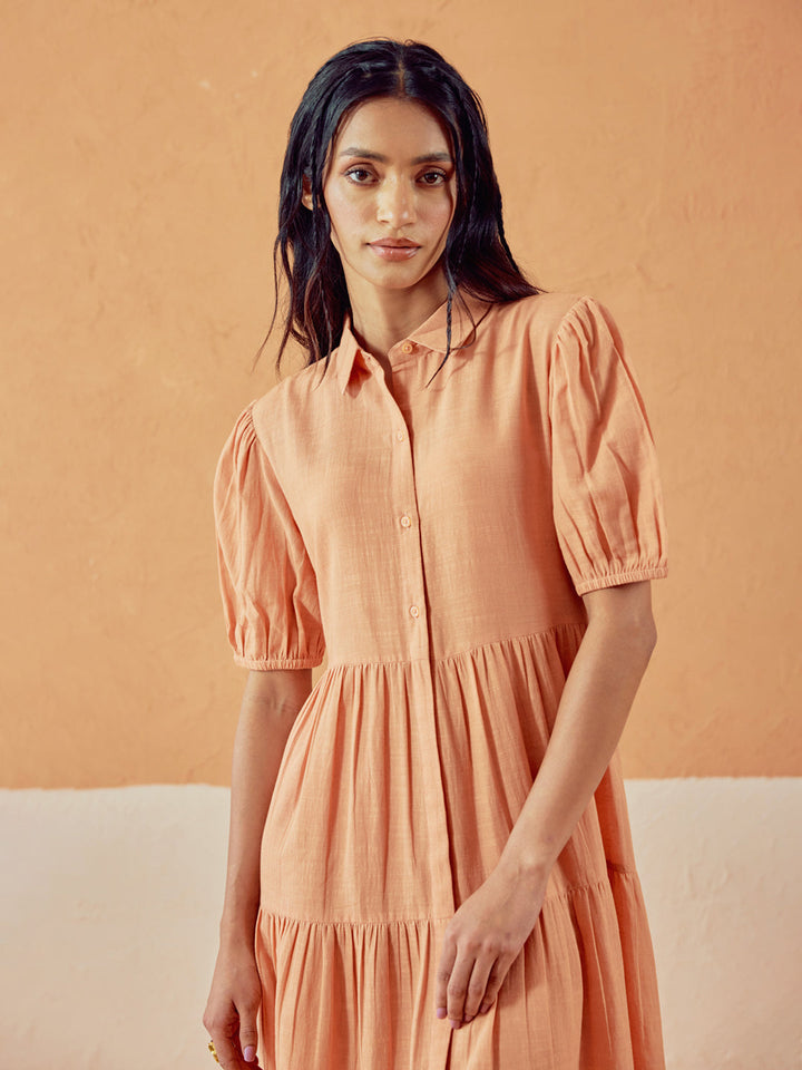 Orange Solid Linen Maxi Dress