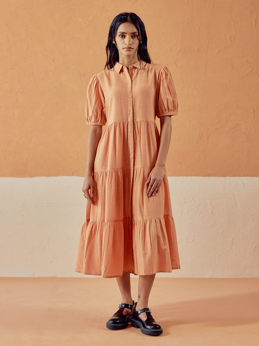 Orange Solid Linen Maxi Dress