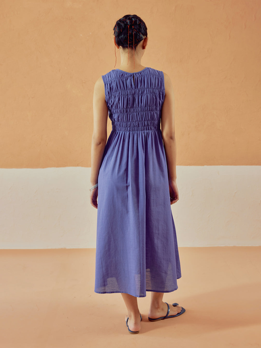 Lavender Solid Linen Midi Dress