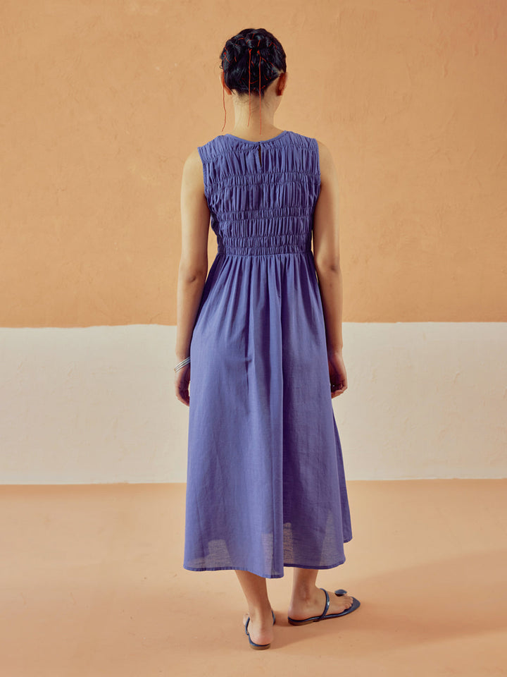 Lavender Solid Linen Midi Dress