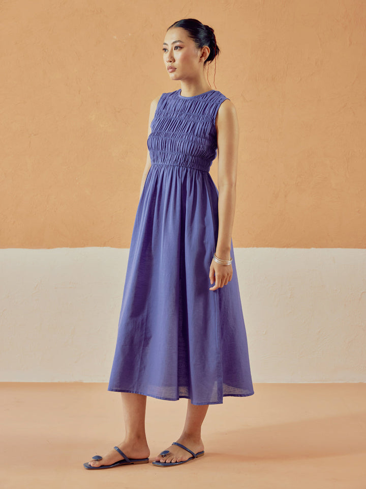 Lavender Solid Linen Midi Dress