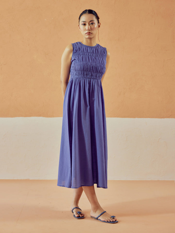 Lavender Solid Linen Midi Dress