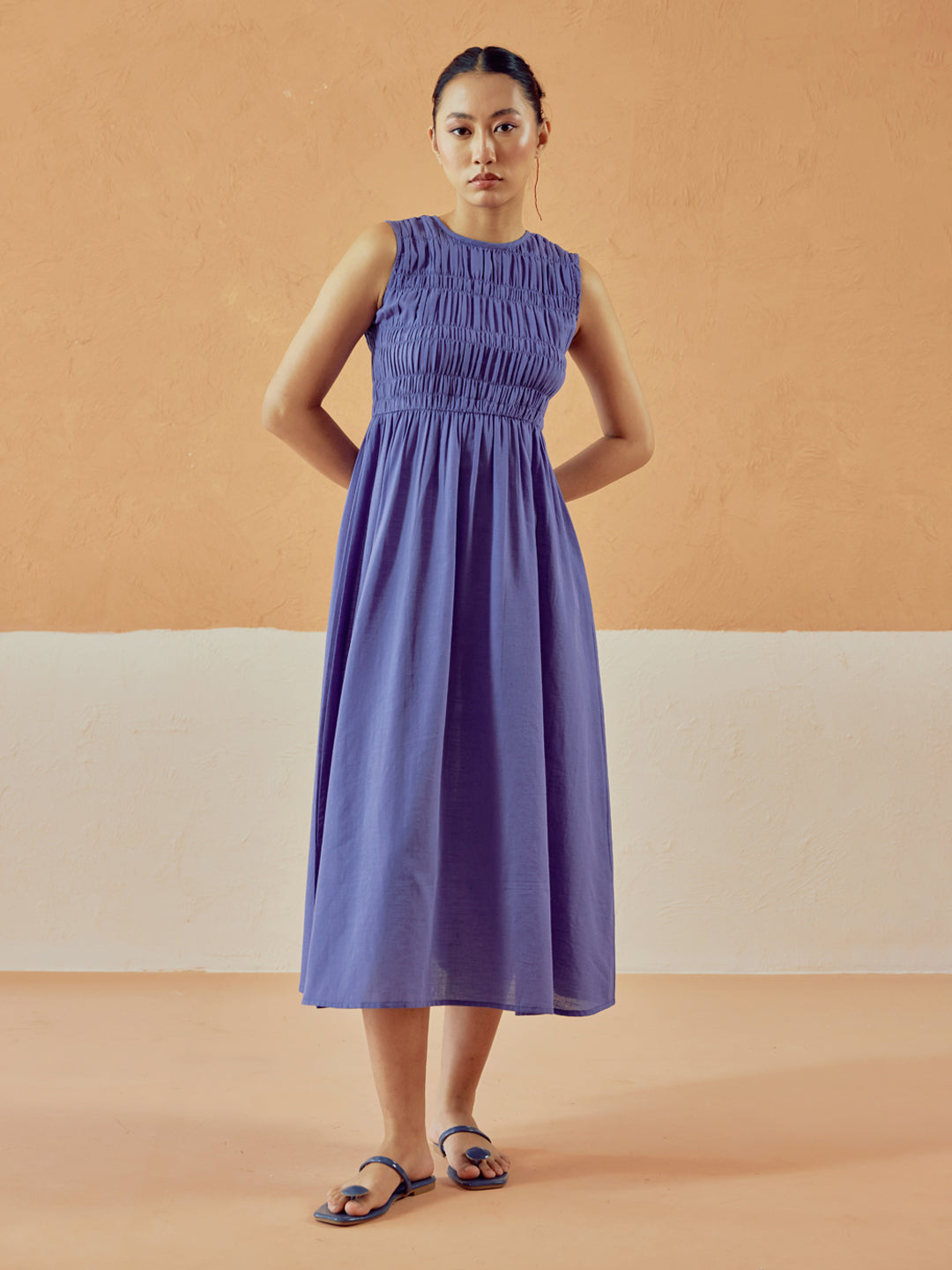 Lavender Solid Linen Midi Dress