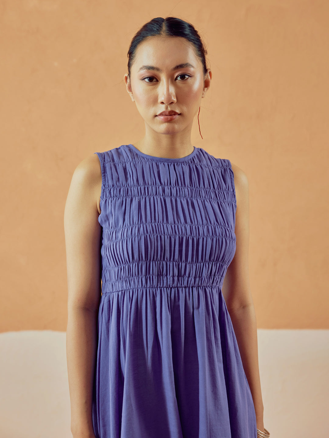 Lavender Solid Linen Midi Dress