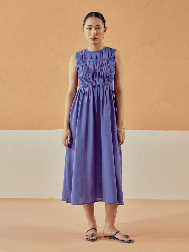 Lavender Solid Linen Midi Dress