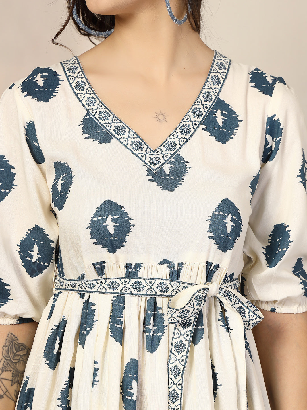 White&-Blue-Rayon-Boho-Printed-Midi-Dress