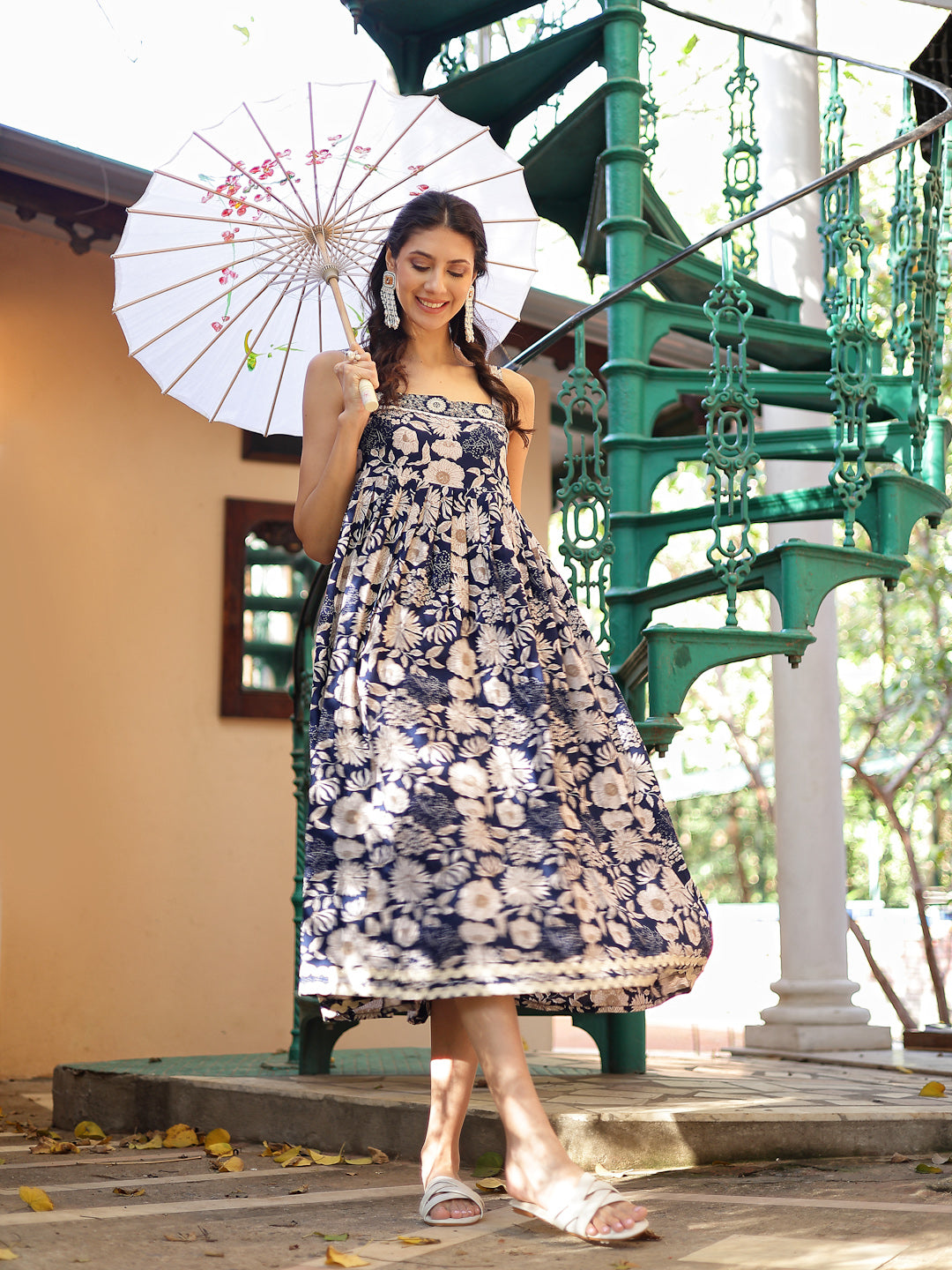 Blue-Rayon-Floral-Printed-Maxi-Dress