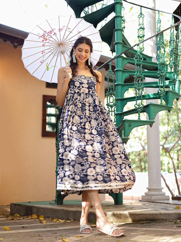 Blue-Rayon-Floral-Printed-Maxi-Dress