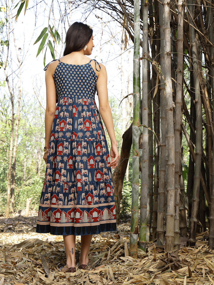 Blue-Cotton-Ethnic-Printed-Maxi-Dress