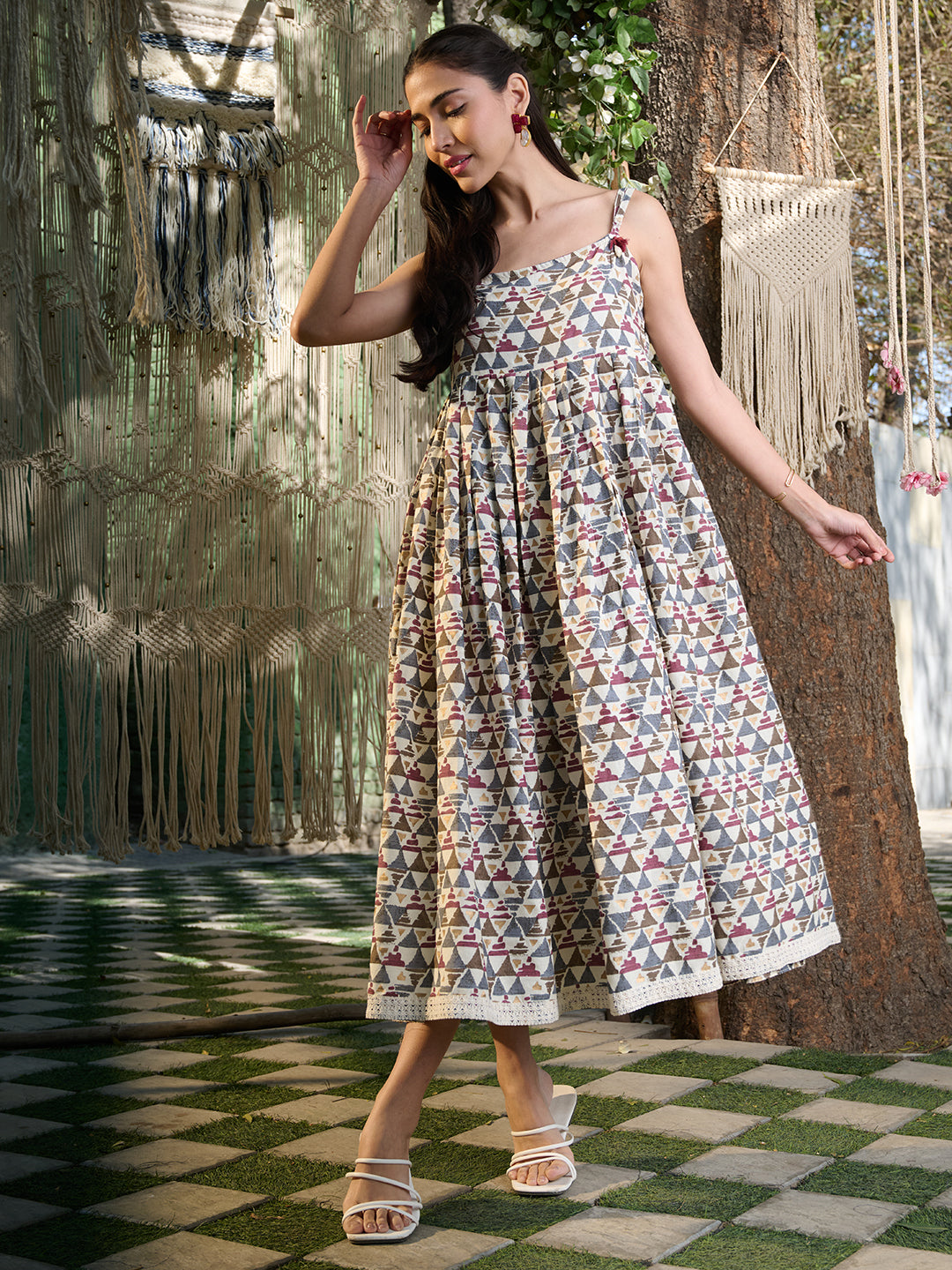 Brown-Cotton-Printed-Floral-Pleated-Midi-Dress