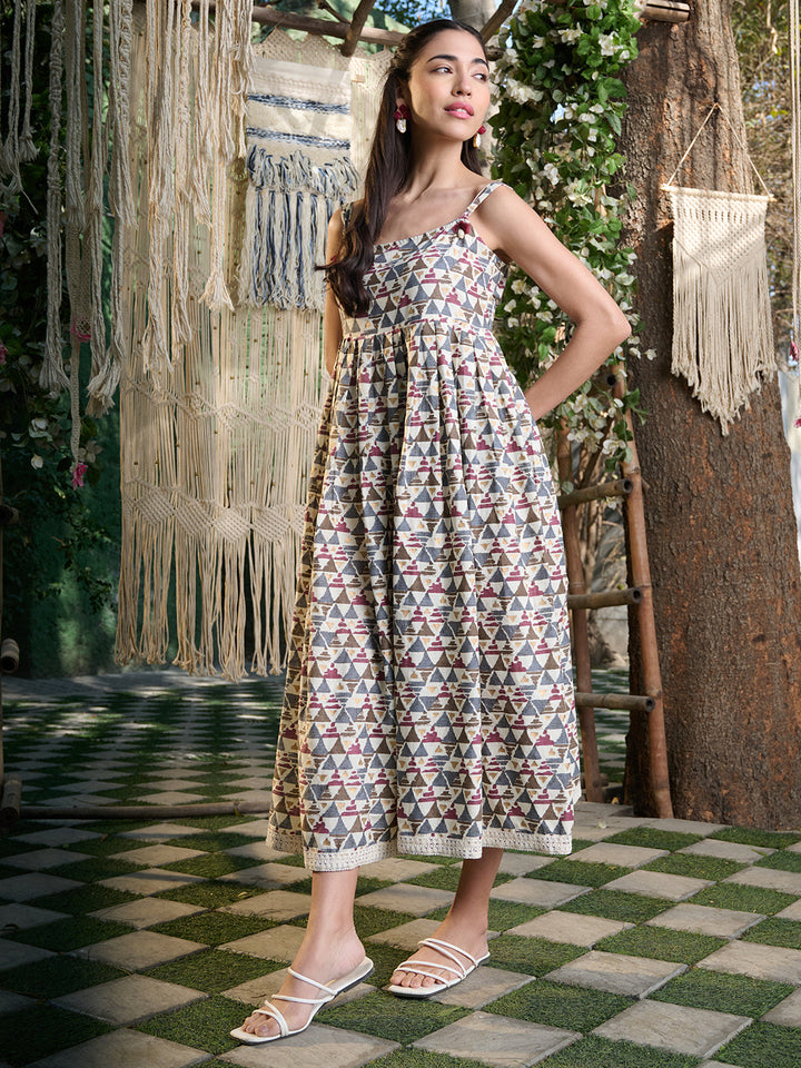 Brown-Cotton-Printed-Floral-Pleated-Midi-Dress