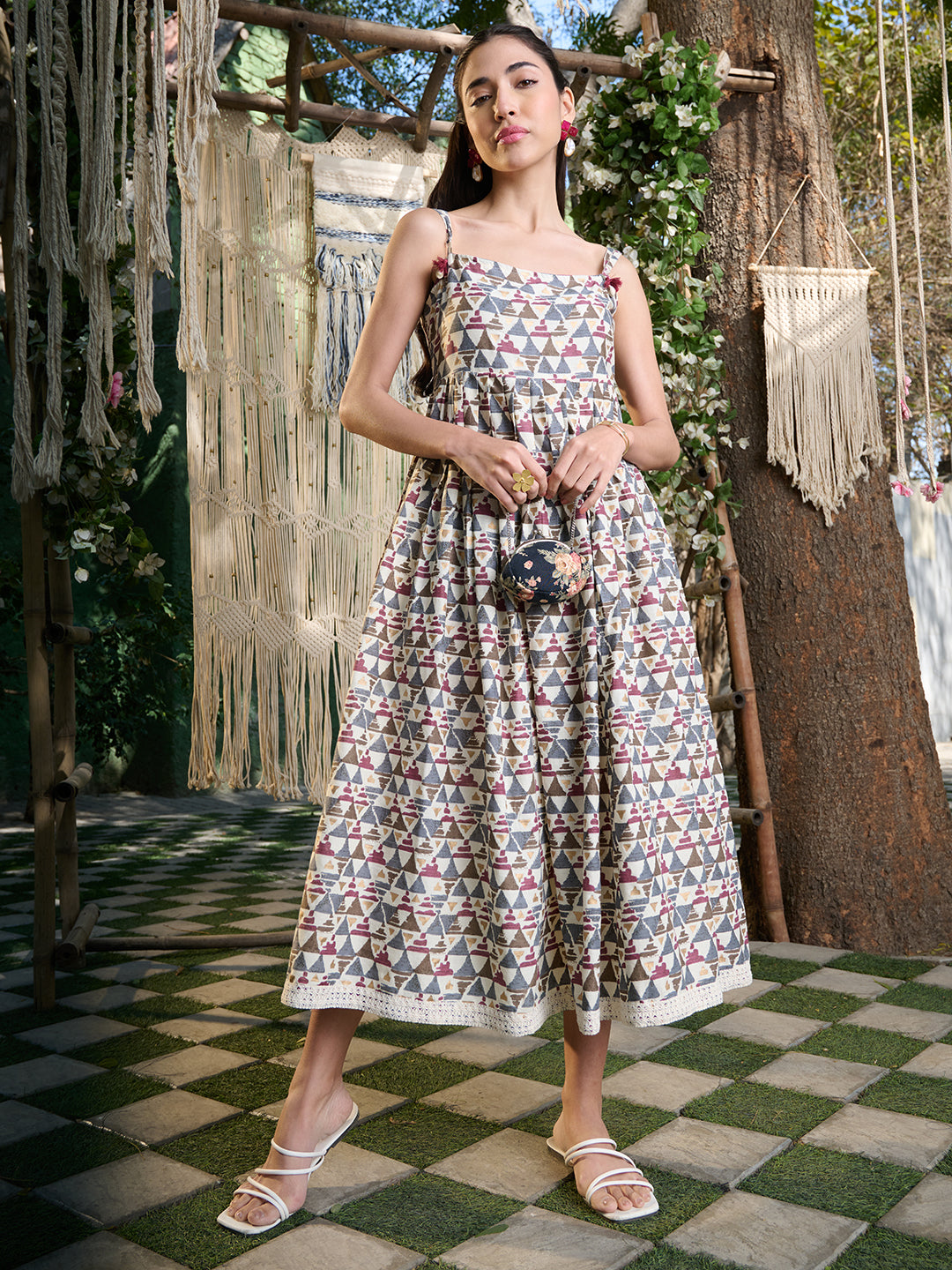 Brown-Cotton-Printed-Floral-Pleated-Midi-Dress
