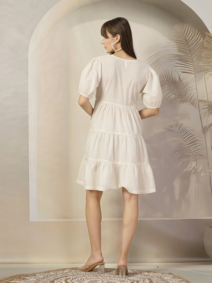 Cream-Cotton-Solid-&-Embroidered-Flared-Mini-Dress