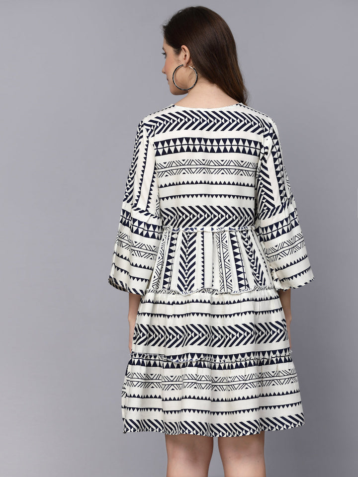 Blue-&-White-Rayon-Tiered-Midi-dress