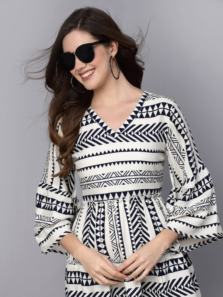 Blue-&-White-Rayon-Tiered-Midi-dress