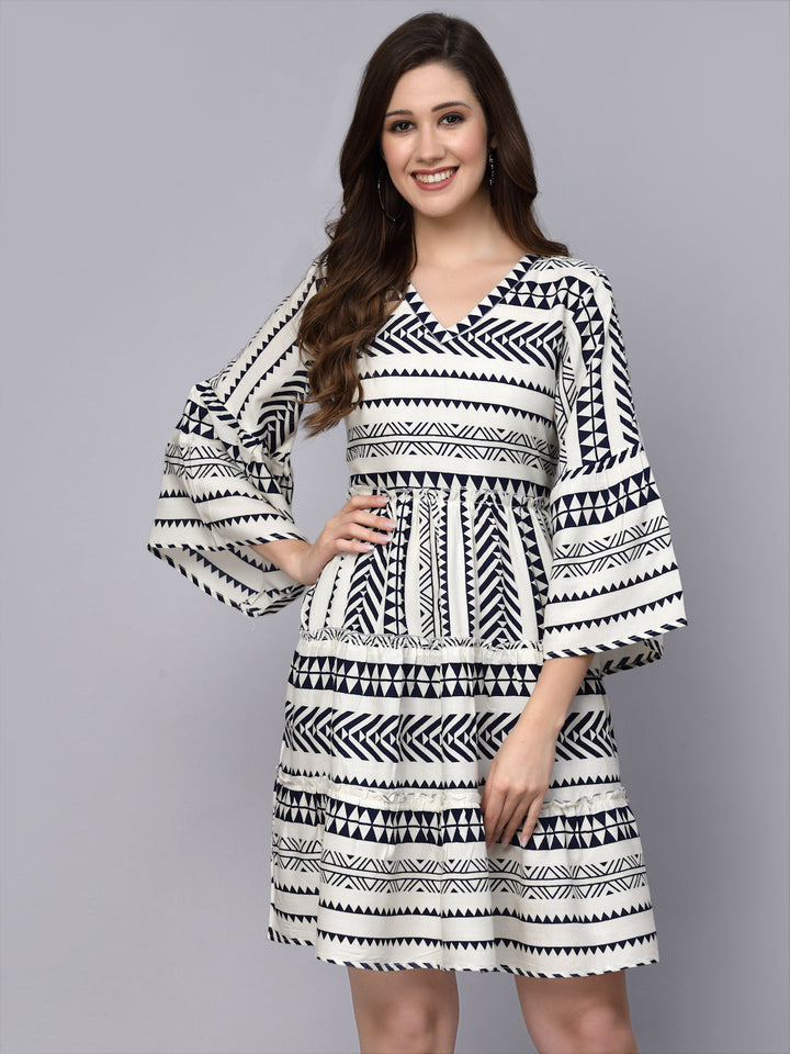 Blue-&-White-Rayon-Tiered-Midi-dress