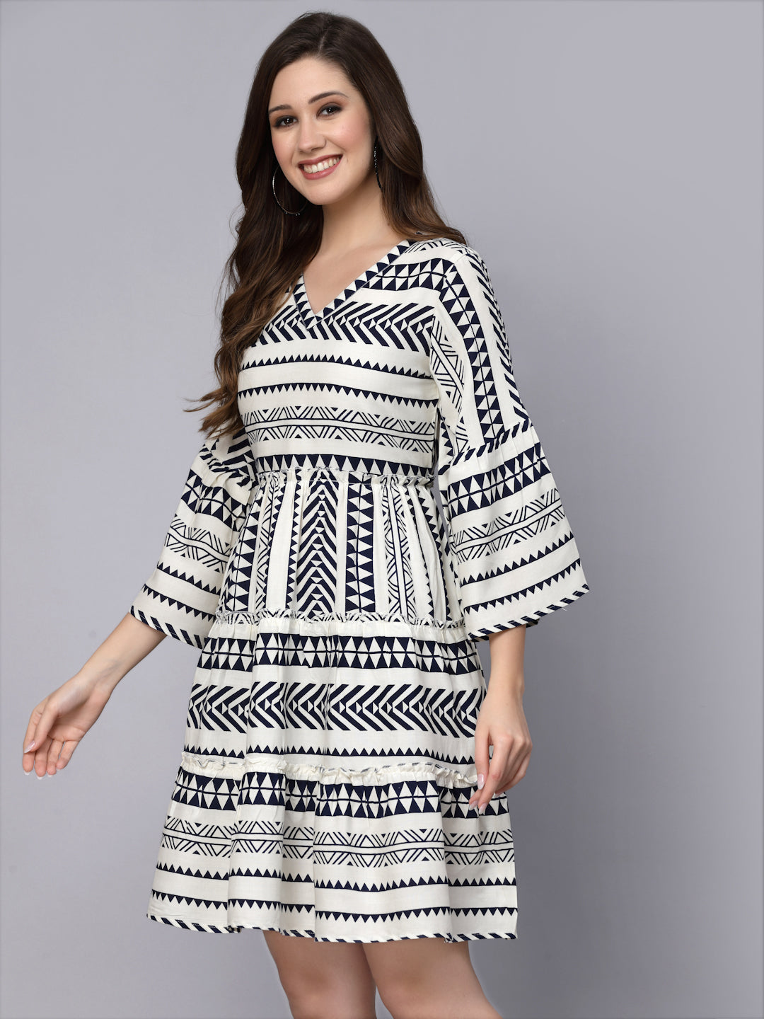 Blue-&-White-Rayon-Tiered-Midi-dress