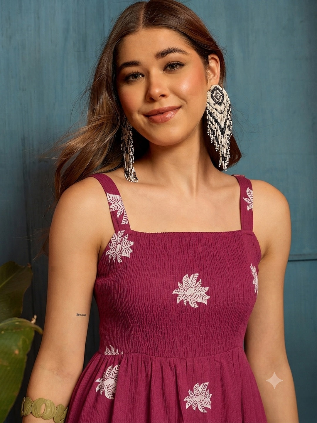 Pink Tropical Digital Printed Crepe Tiered Dress