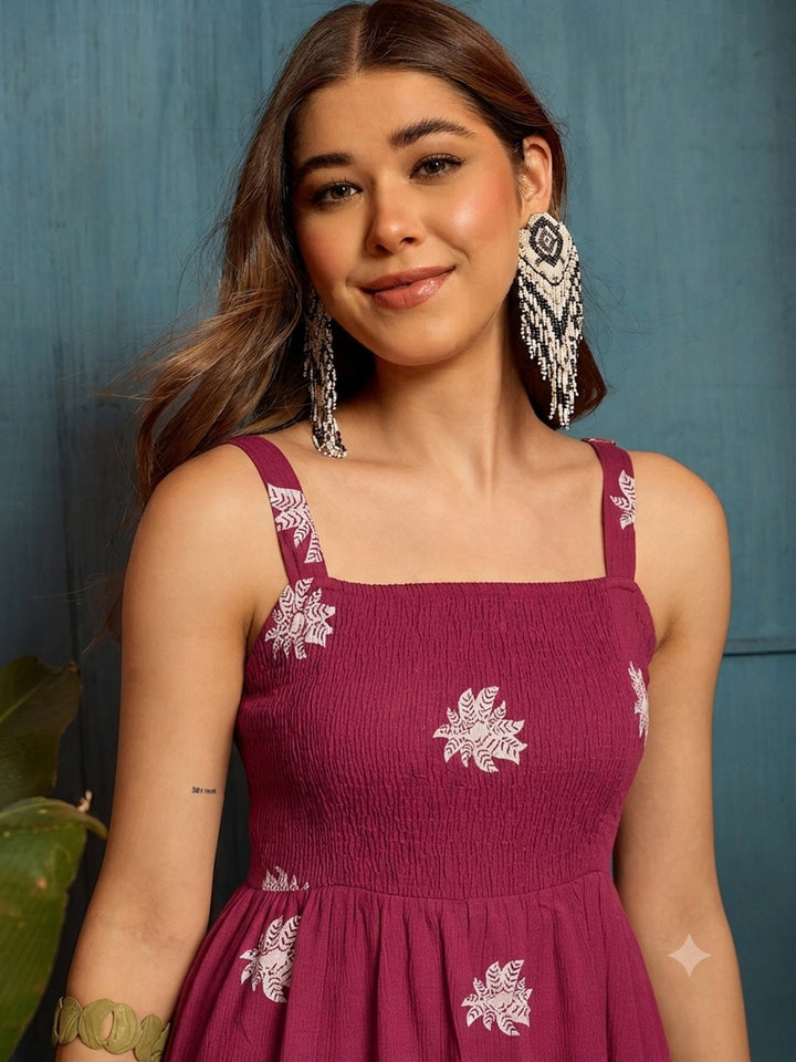 Pink Tropical Digital Printed Crepe Tiered Dress