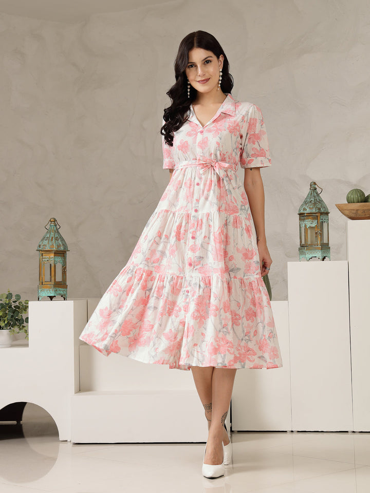 Pestal-Pink-Cotton--Floral-Printed-Flared-Midi-Dress