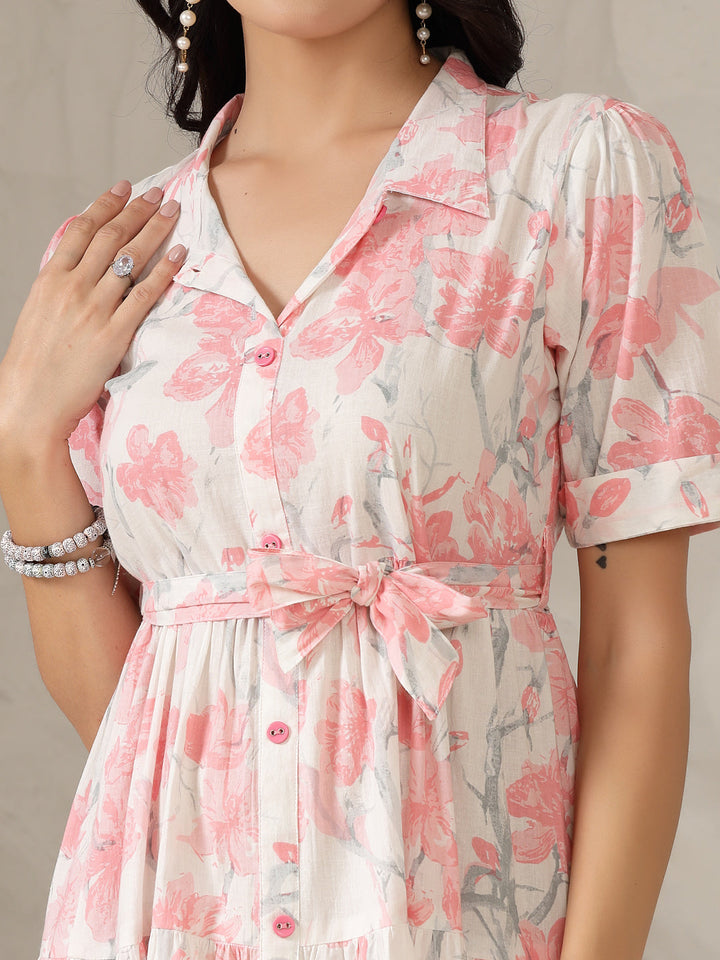Pestal-Pink-Cotton--Floral-Printed-Flared-Midi-Dress