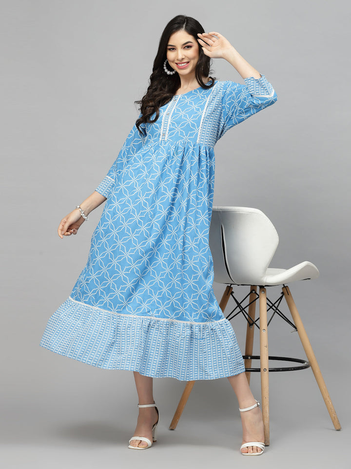 Blue-Bandhej-Rayon-Printed-Tiered-Kurta-Only