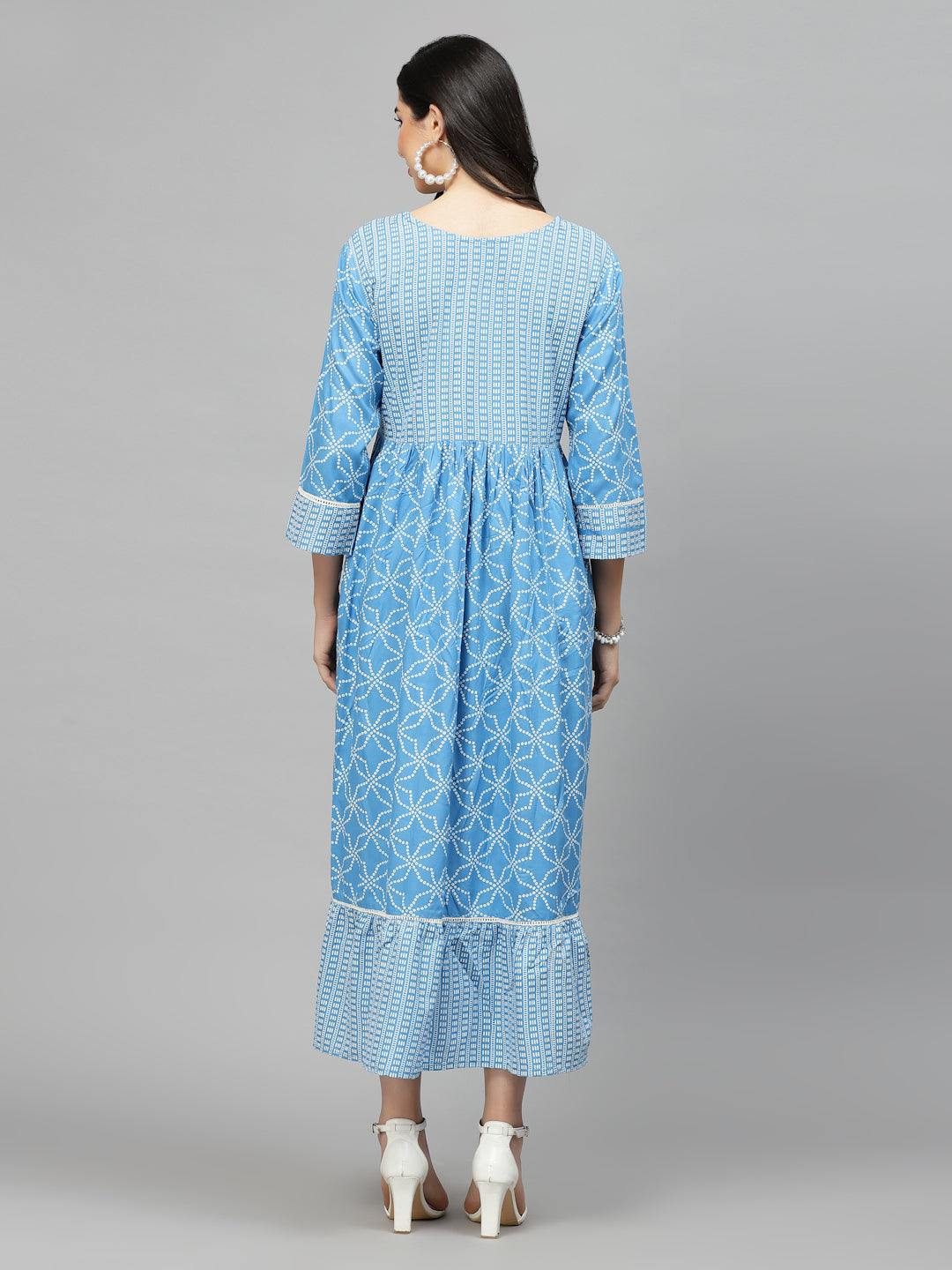 Blue-Bandhej-Rayon-Printed-Tiered-Kurta-Only