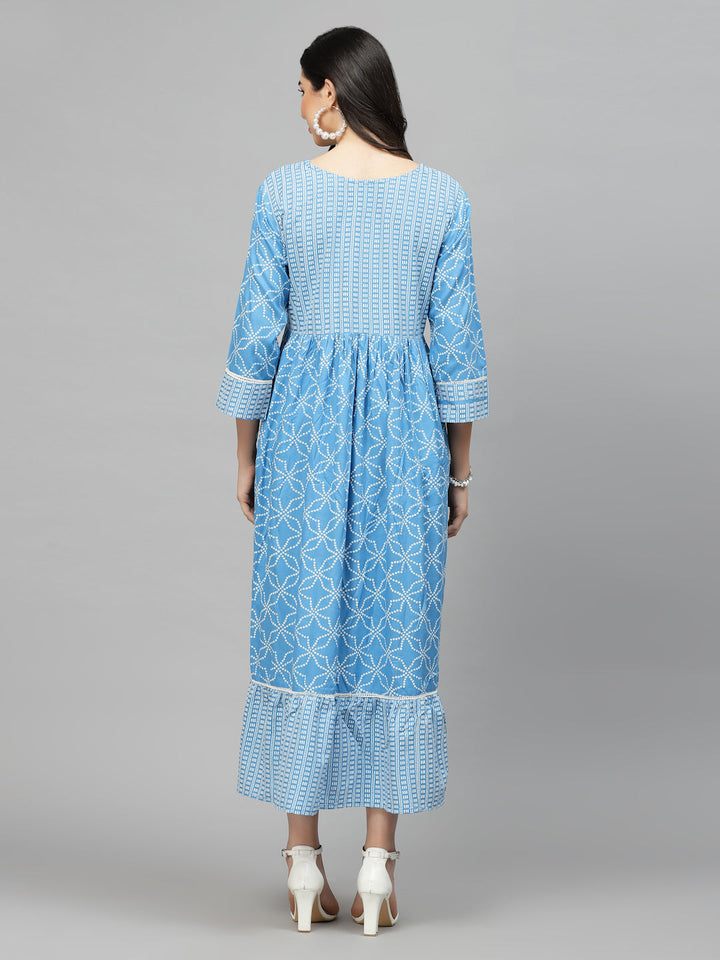 Blue-Bandhej-Rayon-Printed-Tiered-Kurta-Only