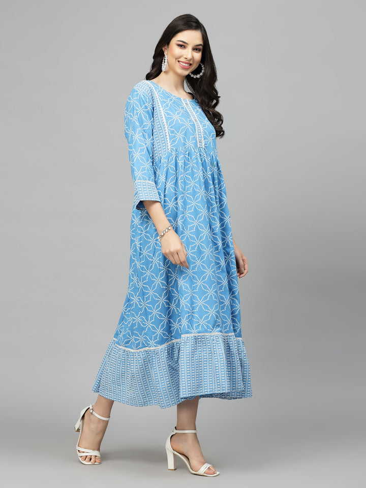 Blue-Bandhej-Rayon-Printed-Tiered-Kurta-Only