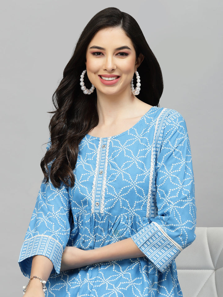 Blue-Bandhej-Rayon-Printed-Tiered-Kurta-Only