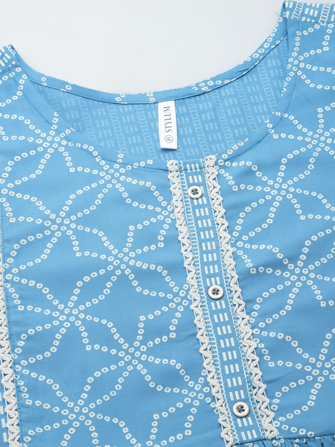 Blue-Bandhej-Rayon-Printed-Tiered-Kurta-Only