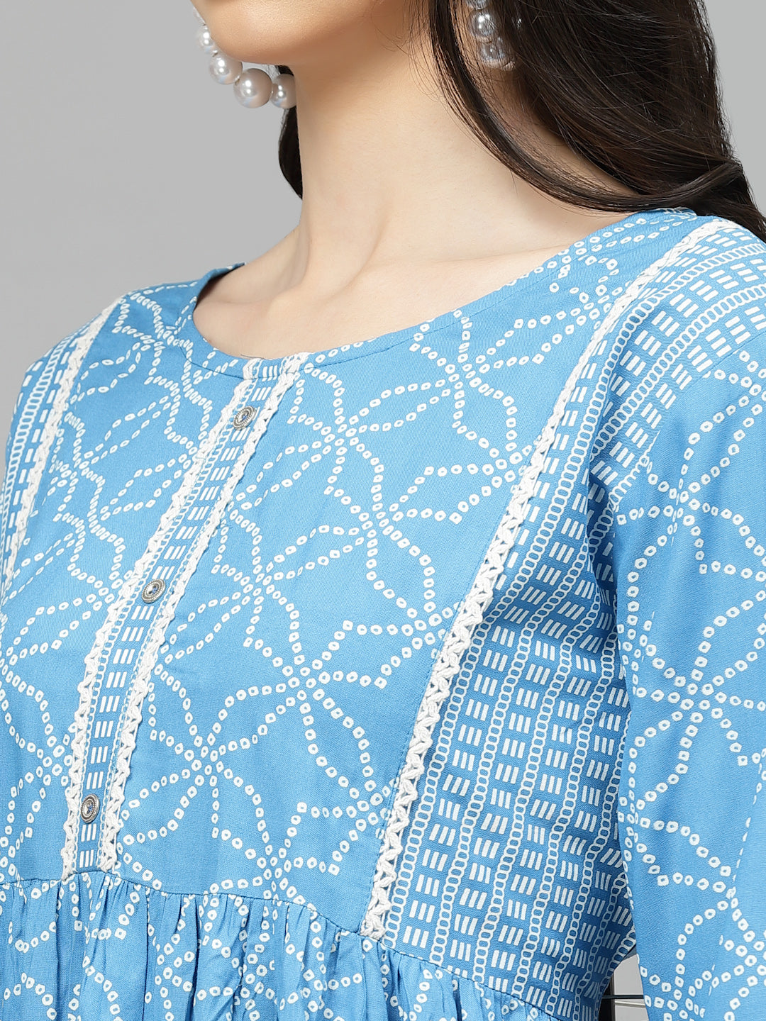 Blue-Bandhej-Rayon-Printed-Tiered-Kurta-Only