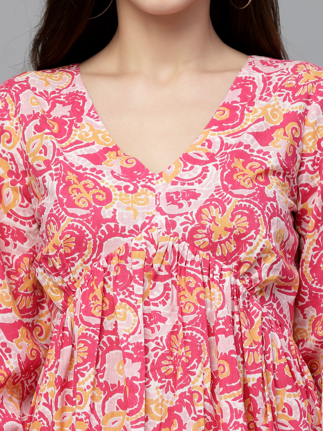 Pink-Cotton-Floral-printed-Flared-Midi-dress