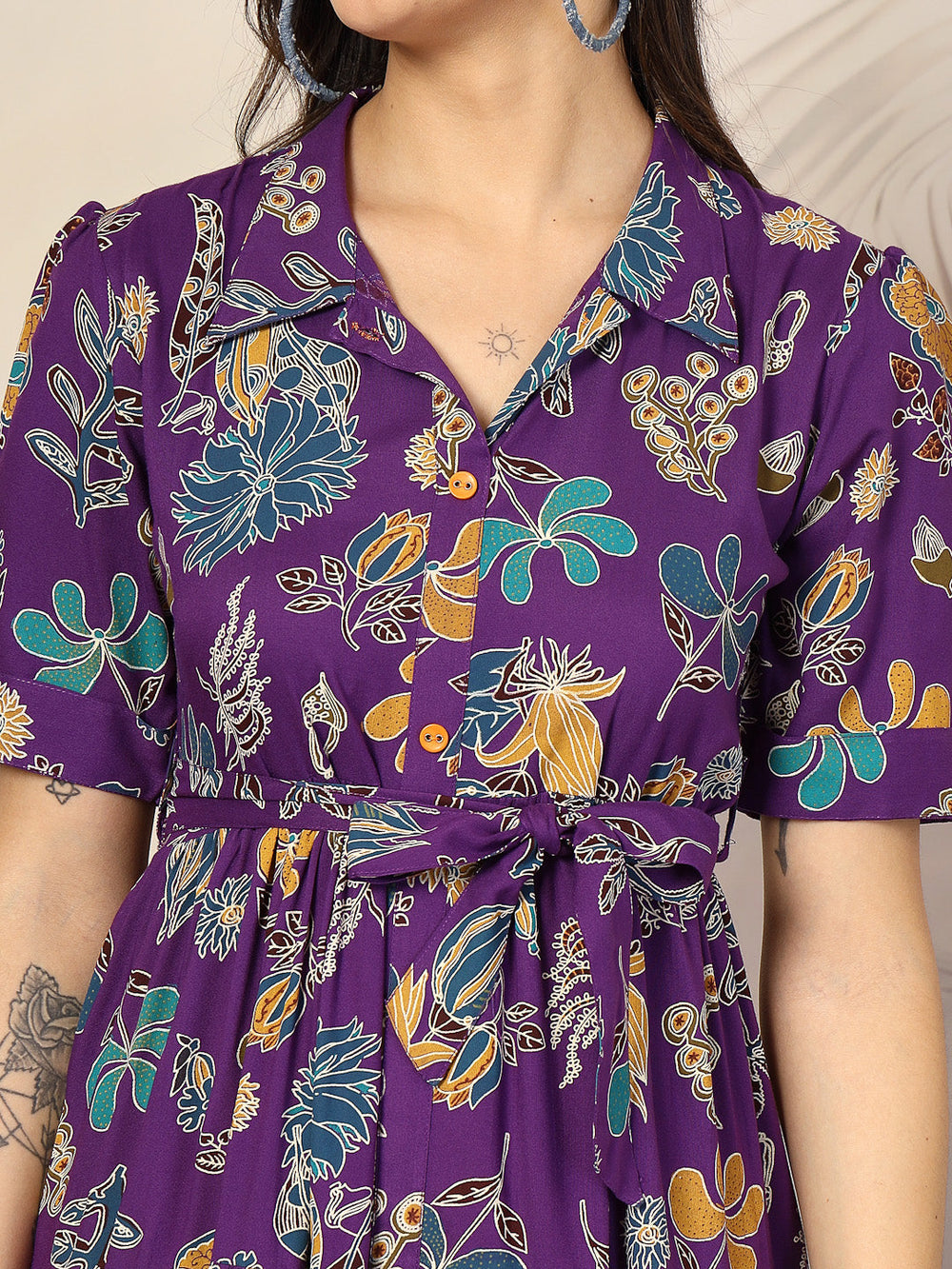 purple-Rayon-Tropical-Printed-Tiered-Midi-Dress