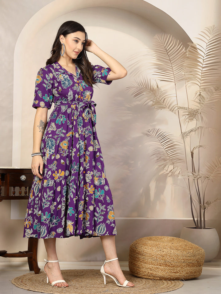 purple-Rayon-Tropical-Printed-Tiered-Midi-Dress