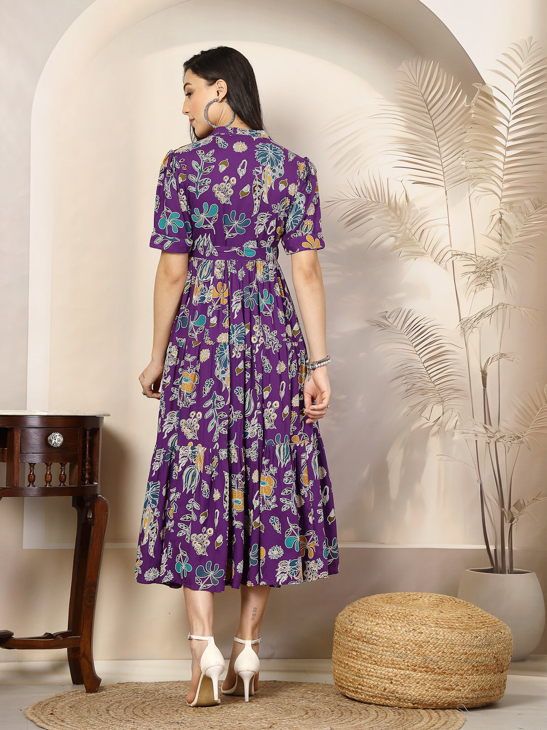 purple-Rayon-Tropical-Printed-Tiered-Midi-Dress
