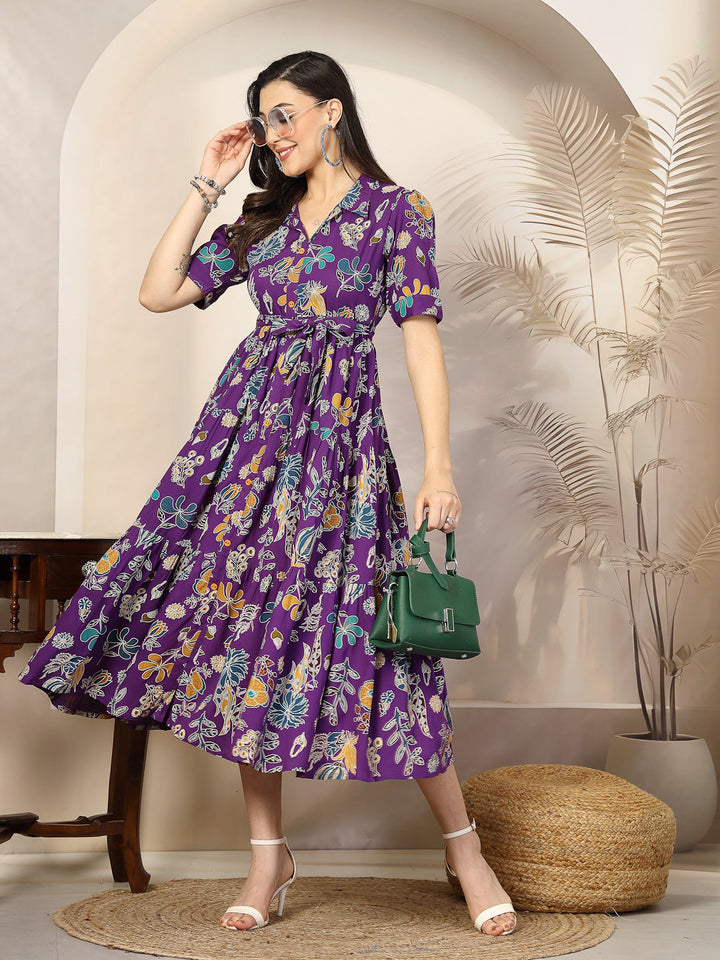 purple-Rayon-Tropical-Printed-Tiered-Midi-Dress