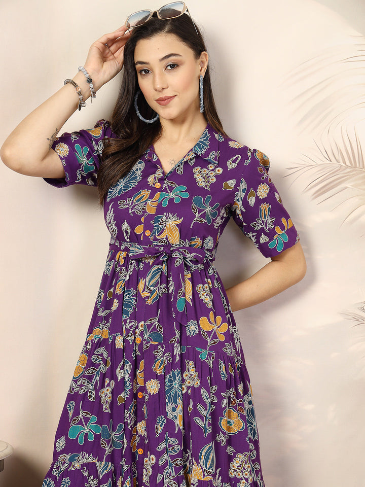 purple-Rayon-Tropical-Printed-Tiered-Midi-Dress