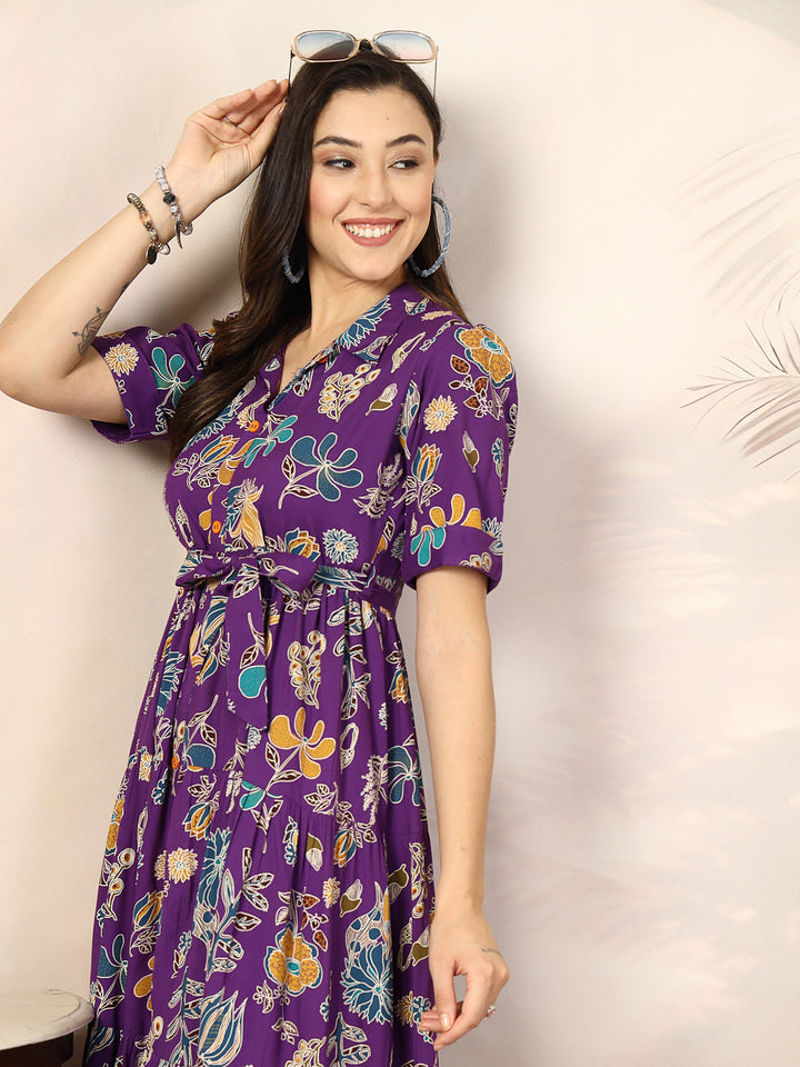 purple-Rayon-Tropical-Printed-Tiered-Midi-Dress