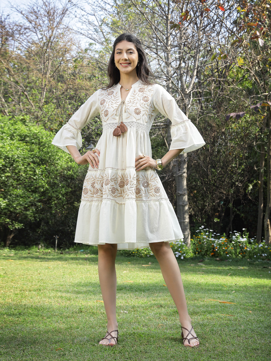 Off-White-Cotton-Embroidered-Tiered-Midi-Dress