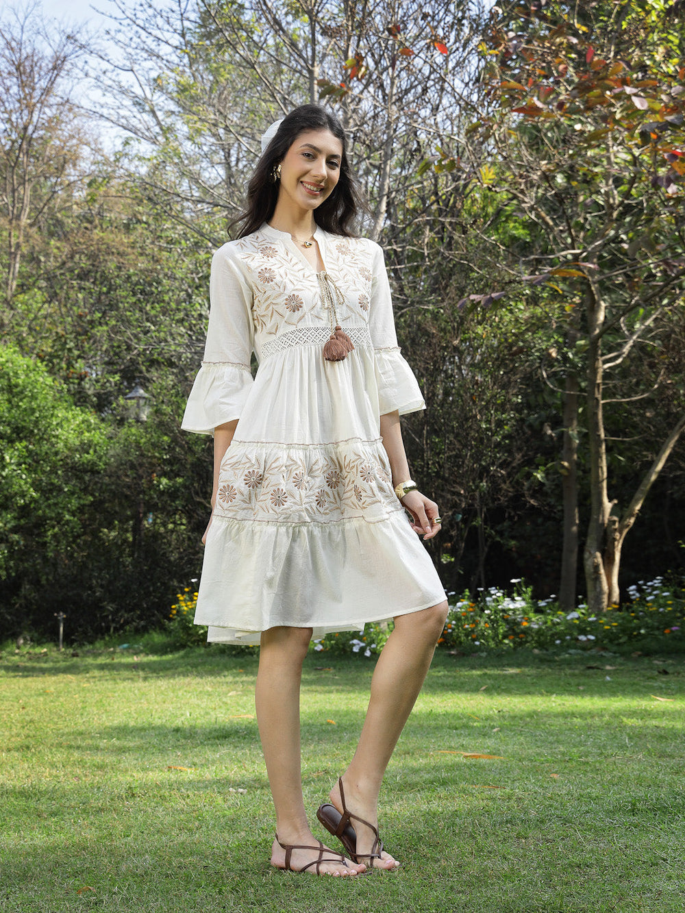 Off-White-Cotton-Embroidered-Tiered-Midi-Dress