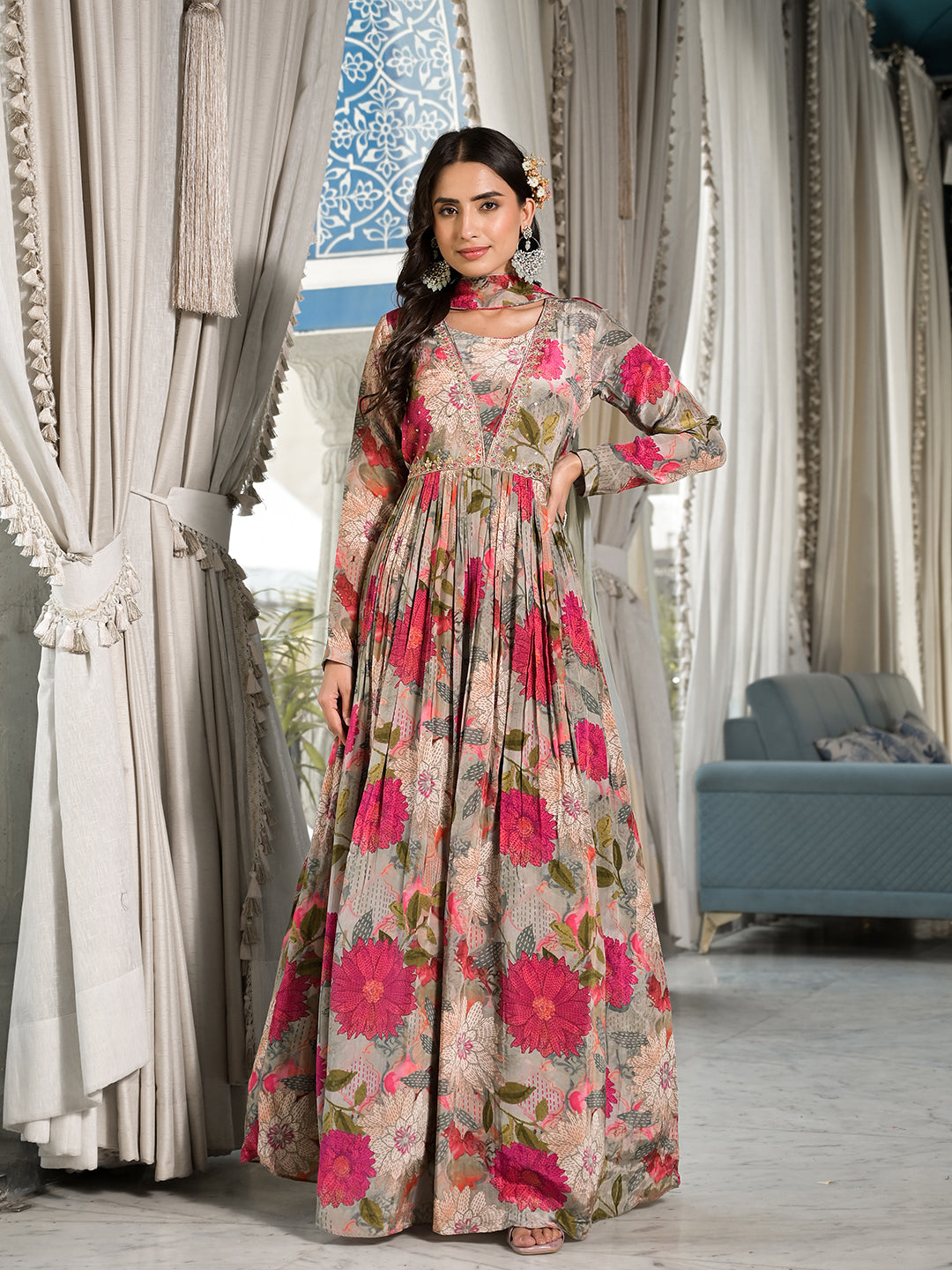 Pink-Crepe-Digital-Print-Long-Party-Dress-With-Dupatta