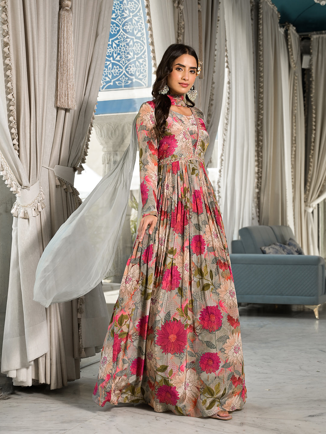 Pink-Crepe-Digital-Print-Long-Party-Dress-With-Dupatta
