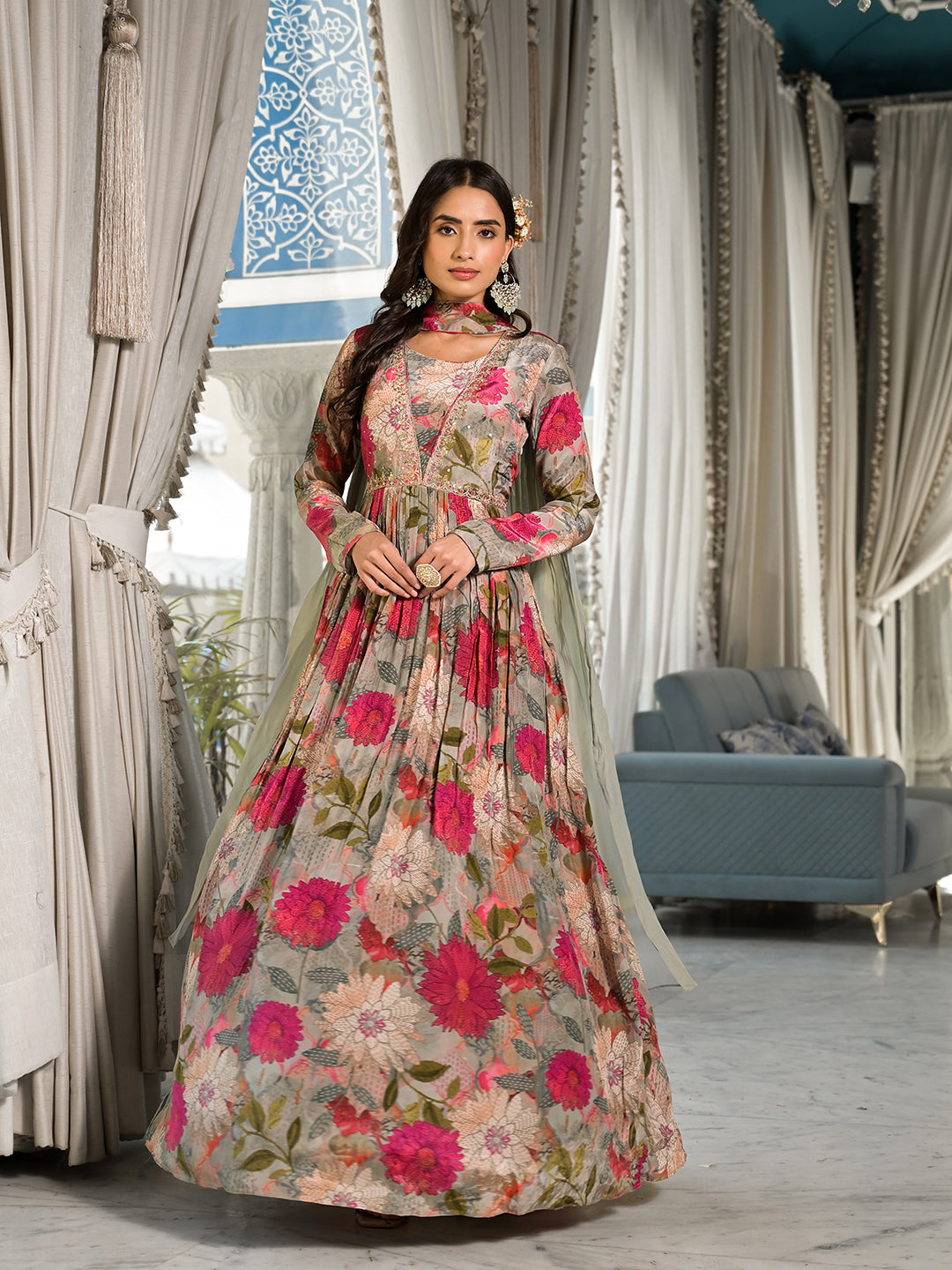 Pink-Crepe-Digital-Print-Long-Party-Dress-With-Dupatta